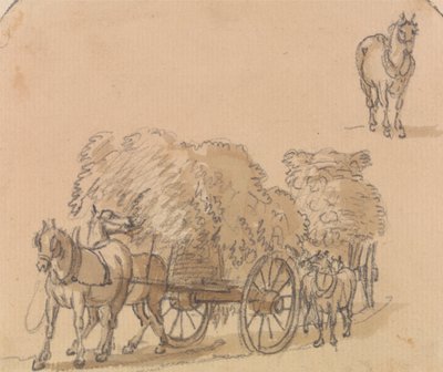 Two Laden Hay Carts with Horses by Paul Sandby